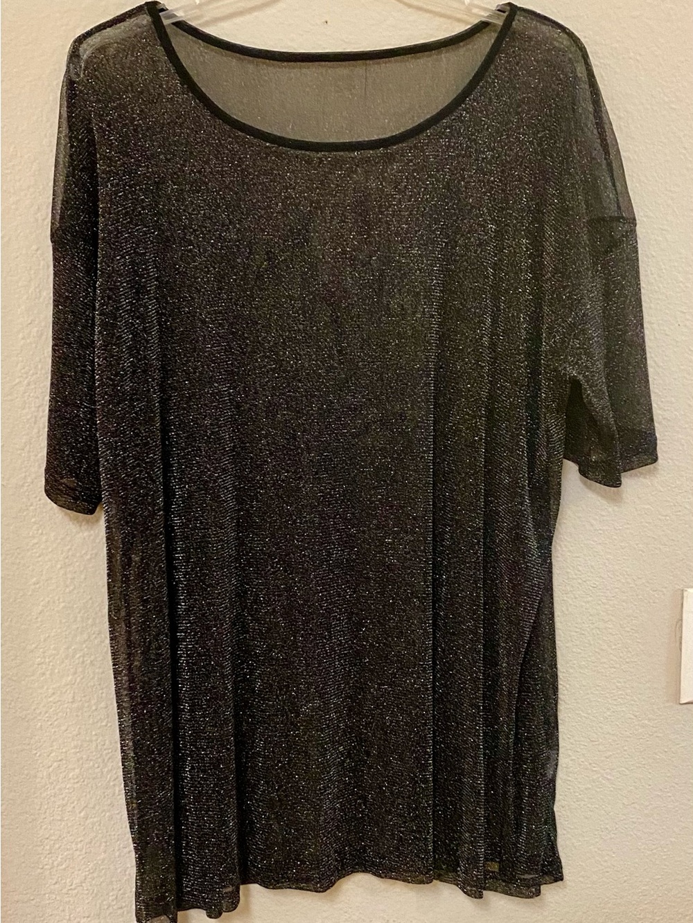 Black Metallic Sheer Scoop Neck Women's Top - Size 1XL - NWOT!